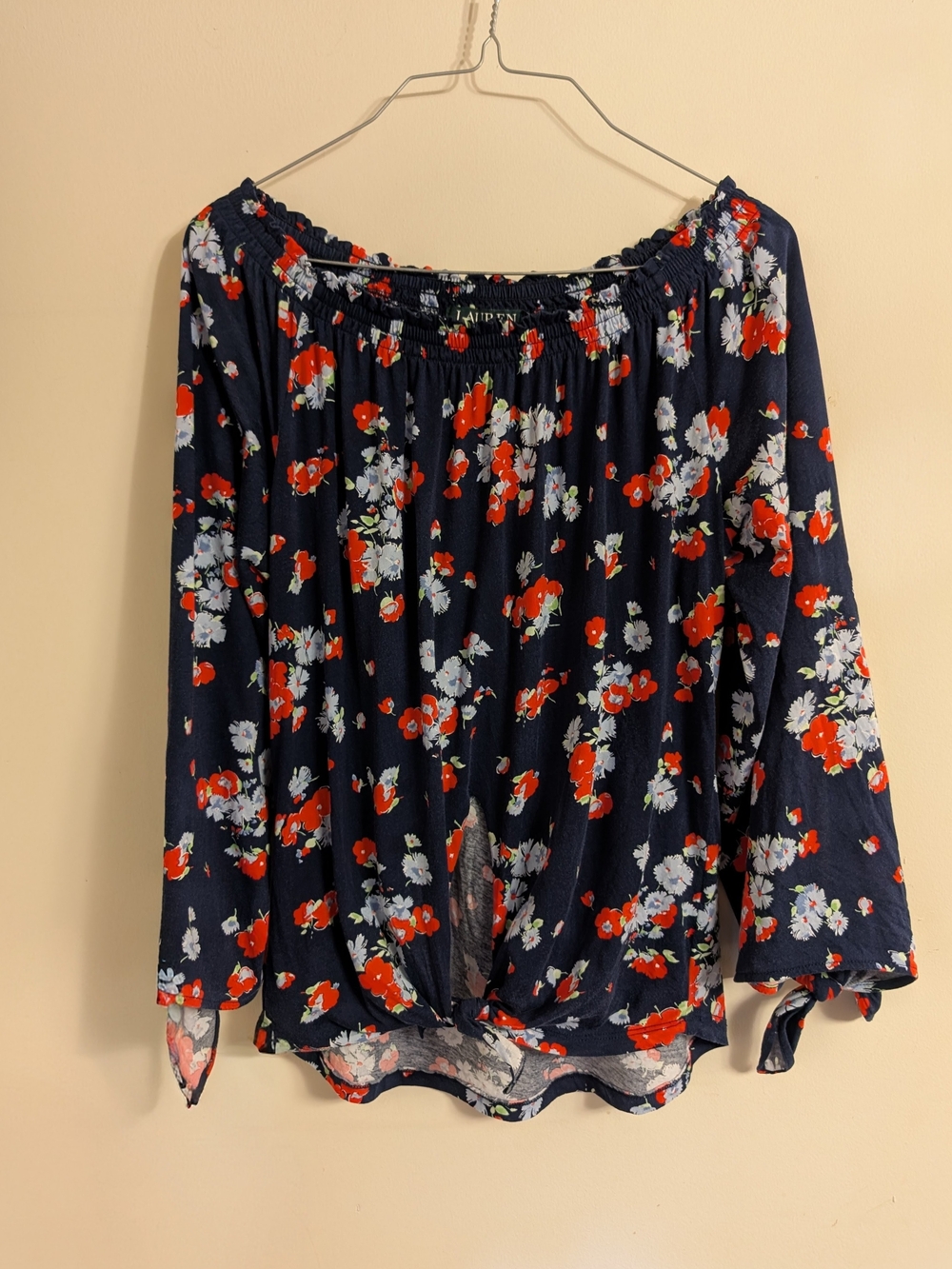 Lauren Ralph Lauren 'Upcycled' Off-Shoulder Blouse w/ Floral Print Medium